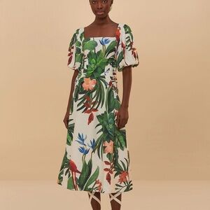 Farm Rio Off-White Midnight Macaw Fiesta Midi Dress